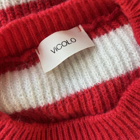 ViCOLO Made in Italy Red & Ivory Stripe Lurex Ultra-Soft Ribbed Sweater – US M - Picture 10 of 12